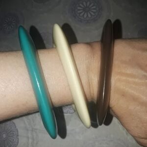 Retro Bangels Square Teal, Cream, and Brown Bracelets